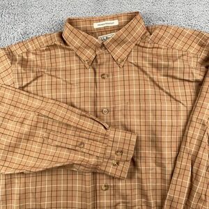 LL Bean Shirt Mens Large Tall Brown Wrinkle Resistant Kennebunk Sport Plaid